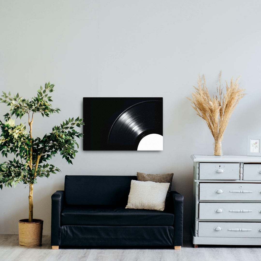 Black Vinyl Record Canvas Print on wall