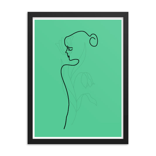 Lined Body and Rose in Green Framed Poster