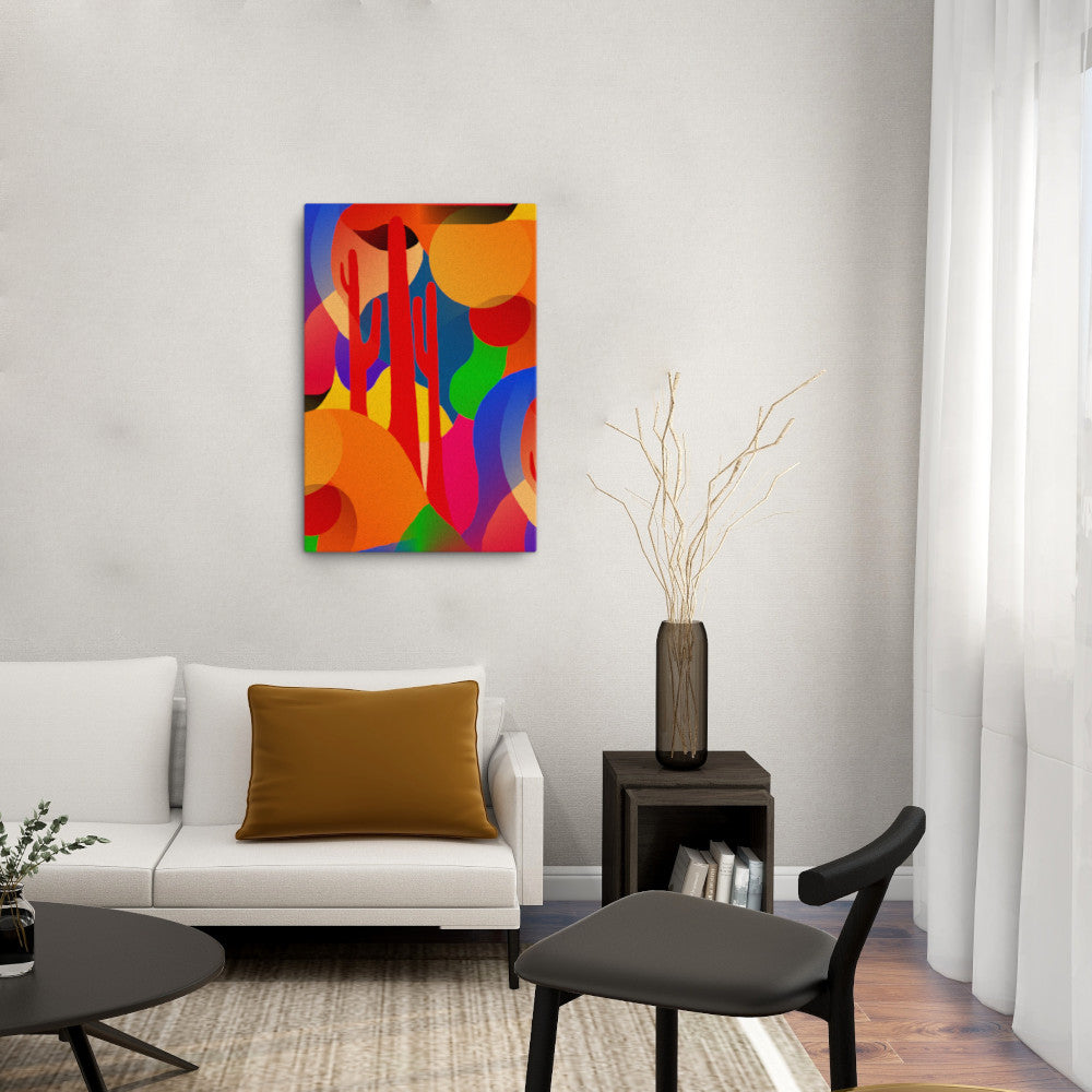 Abstract cactus canvas on living room wall
