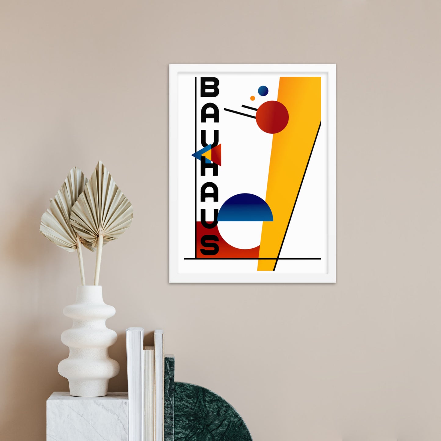 bauhaus white framed on wall
