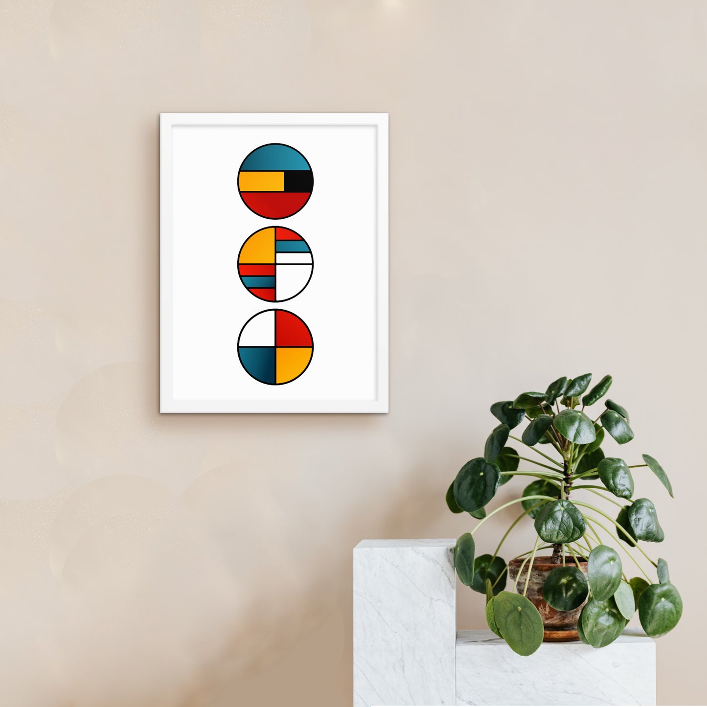 bauhaus white framed wall art on wall