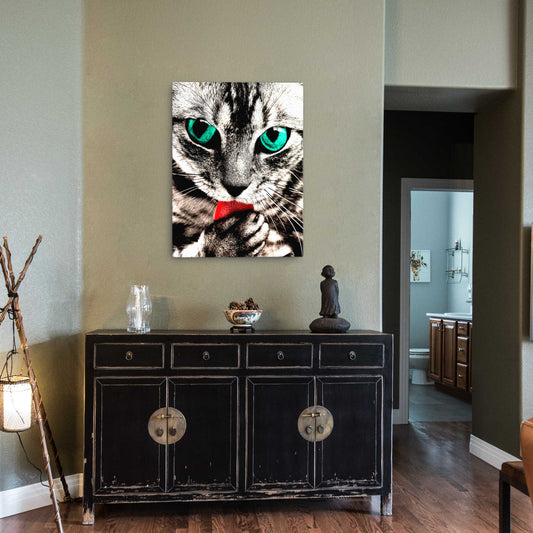 cute cat licking paw canvas print
