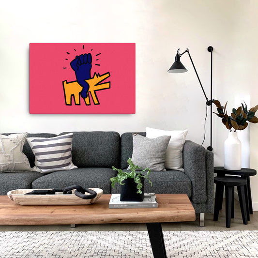 keith haring style barking dog canvas wall art in living room