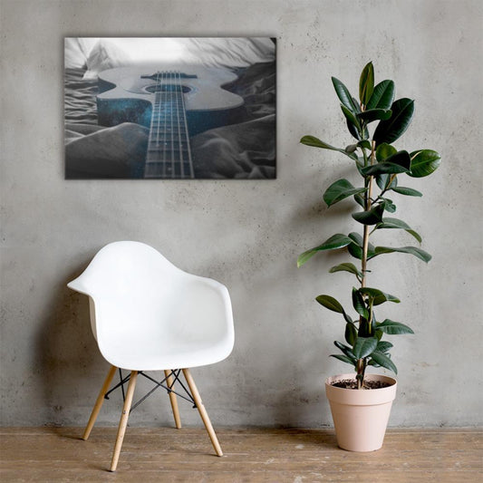 mock-up of Acoustic guitar with galaxy canvas print