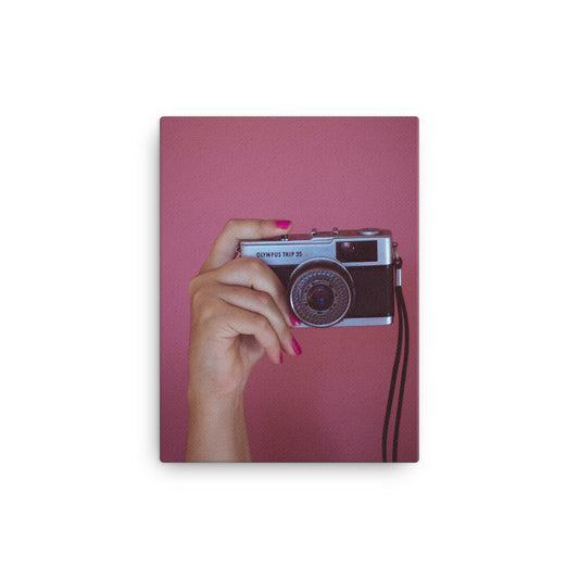 Camera in hand canvas print - pink 