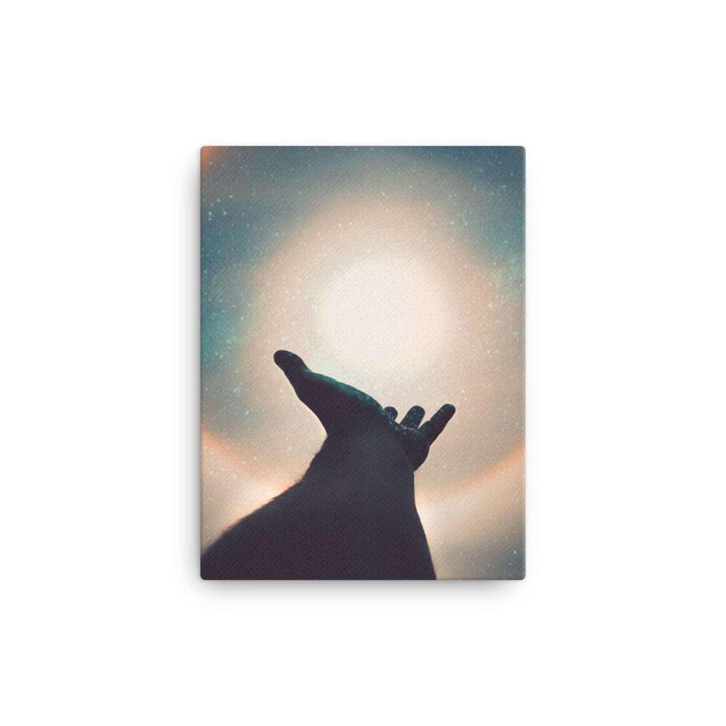 hand reaching out to touch the sky canvas wall art print mock-up