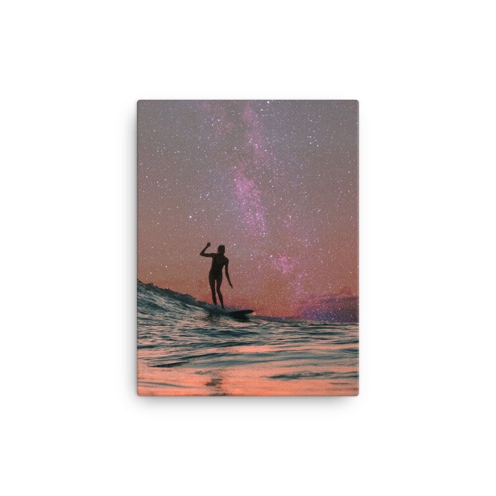 Surfing in Sunset Canvas Print