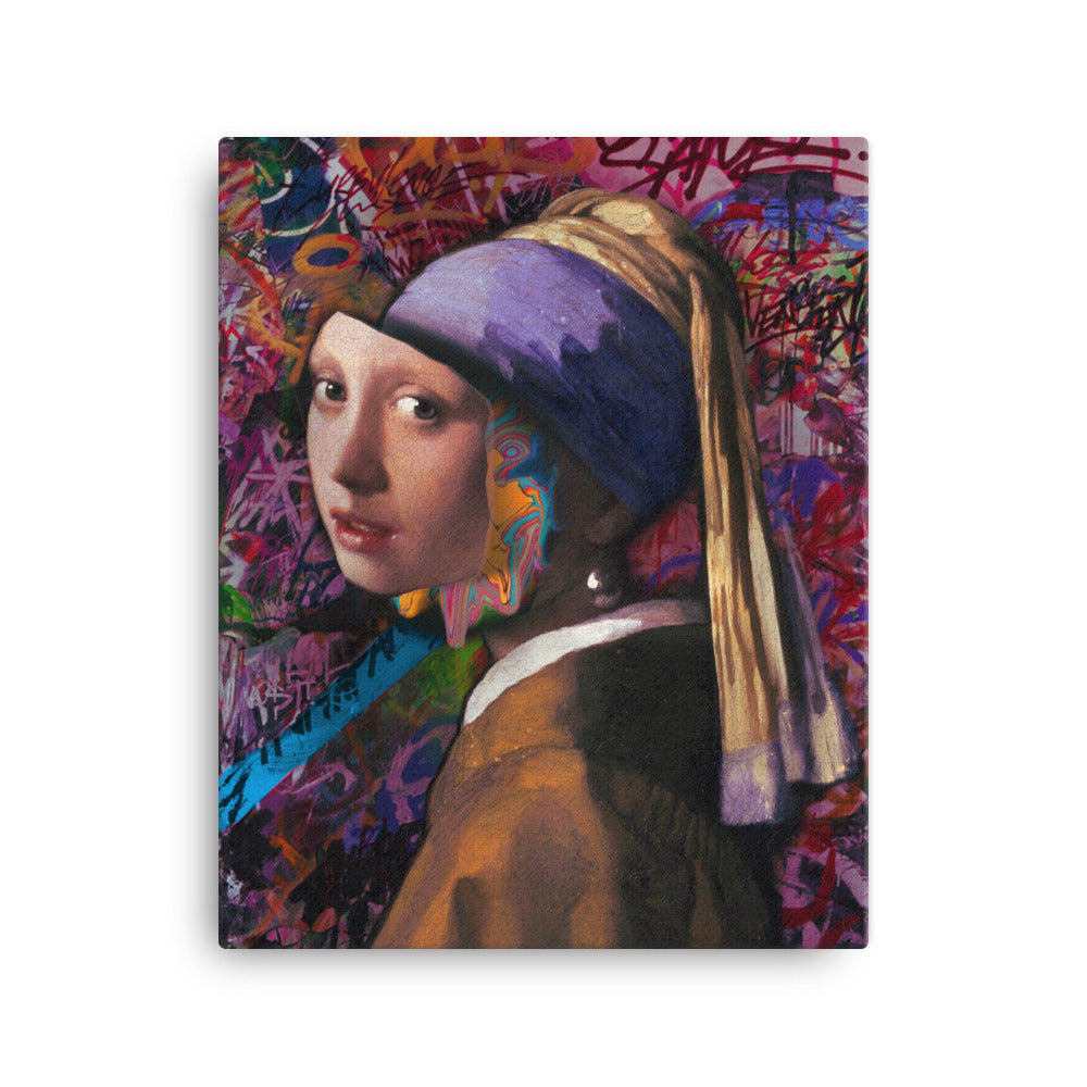 Girl With Pearl Earring Graffitied Canvas Print