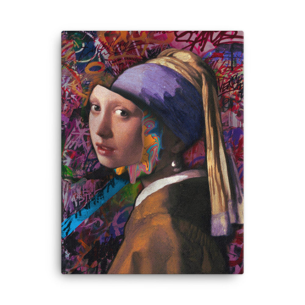 Girl With Pearl Earring Graffitied Canvas Print