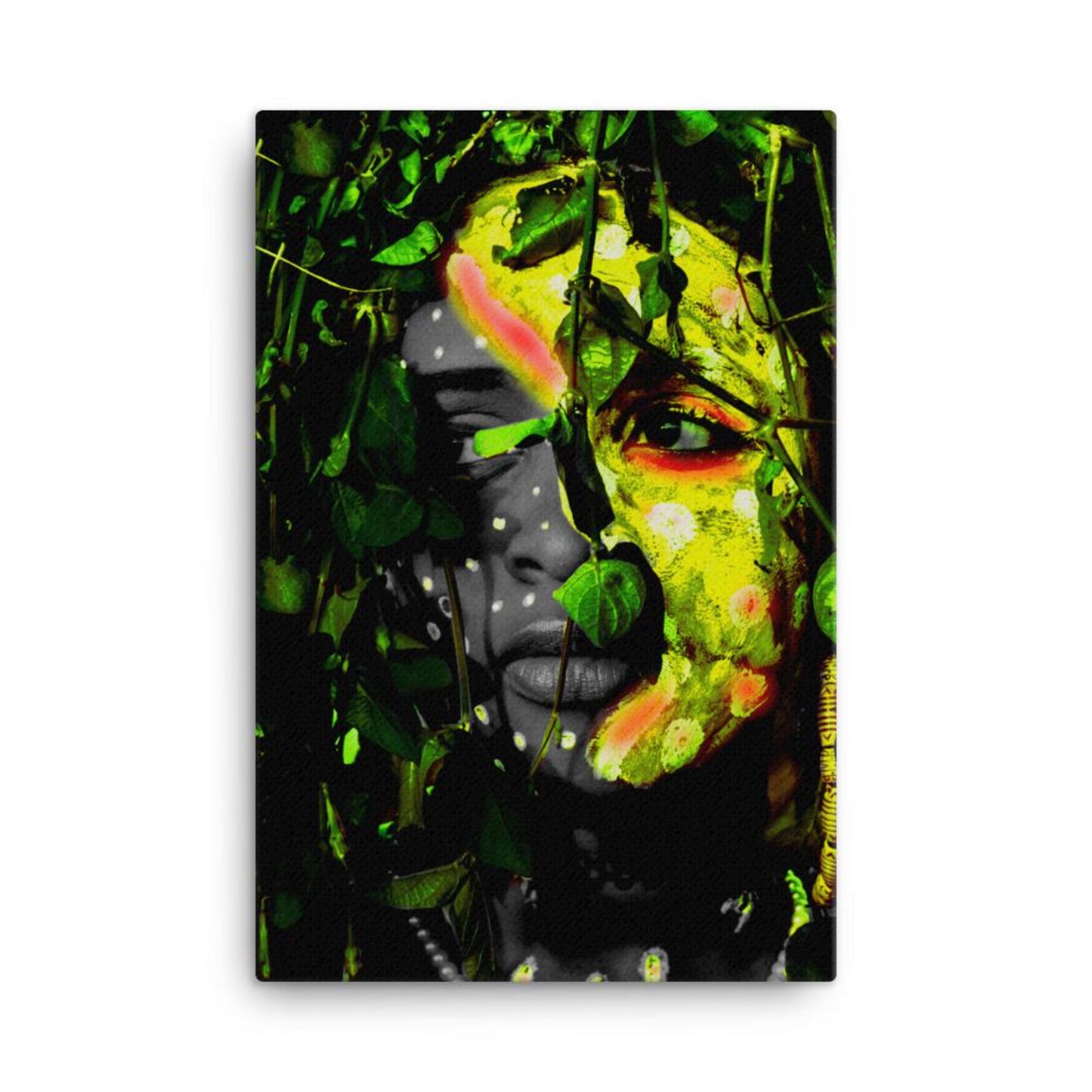 tribal woman with vibrant paint canvas wall art print