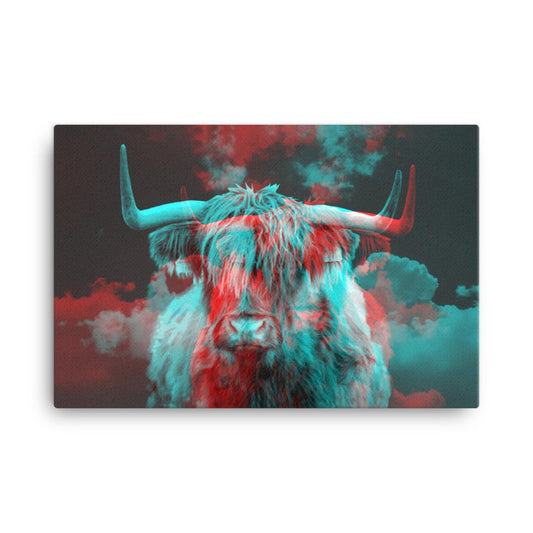 distorted highland cow Scotland Scottish canvas print wall art 