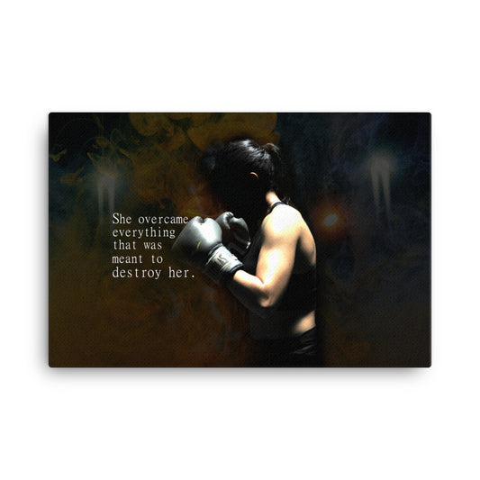 sport female boxer canvas art print with motivational message
