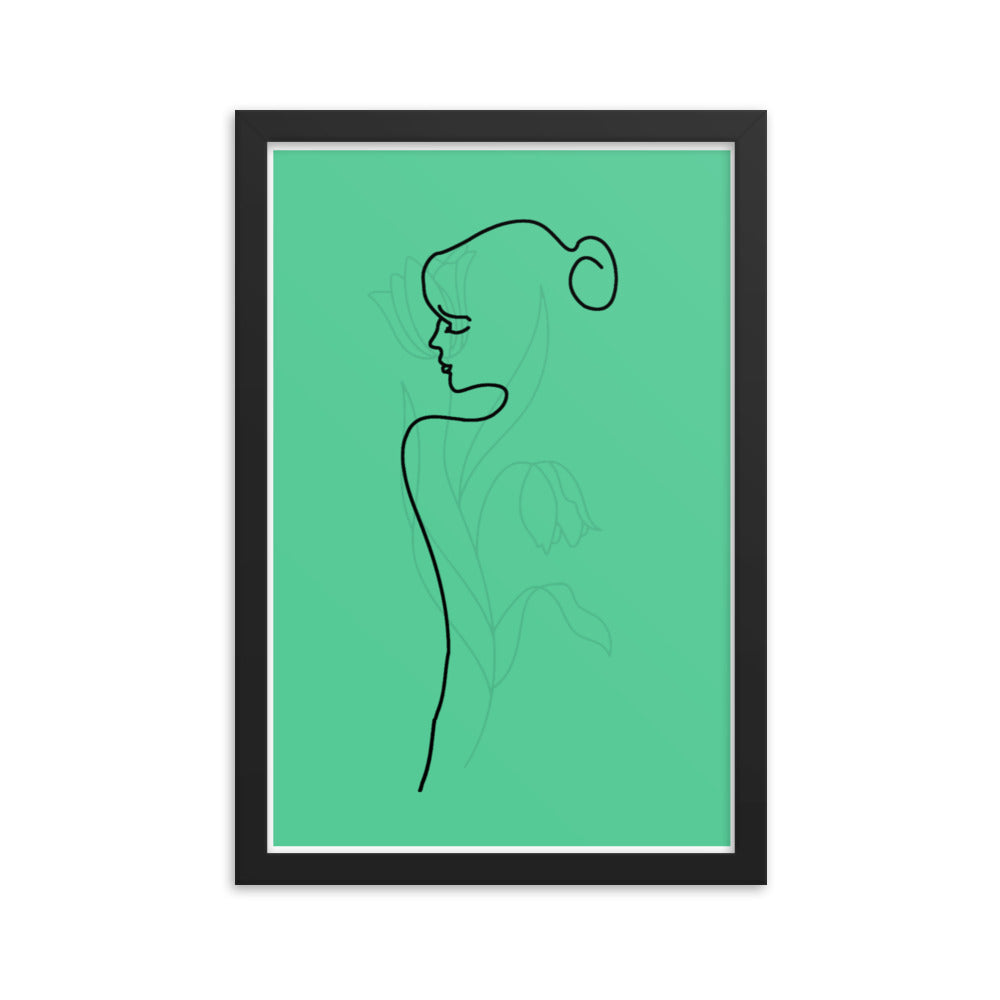 Lined Body and Rose in Green Framed Poster