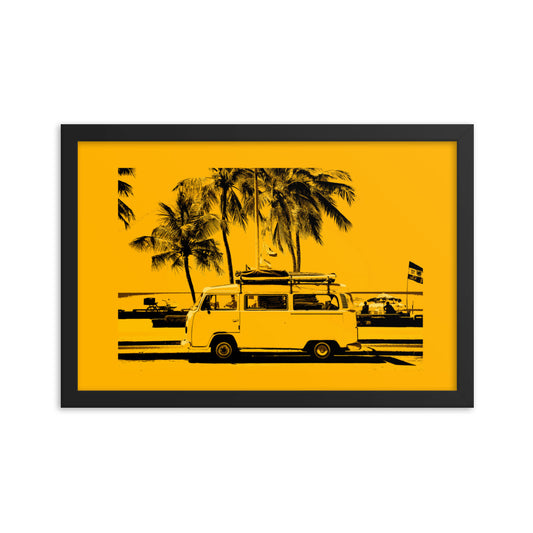 Classic Caravan parked at the Beach Framed Print