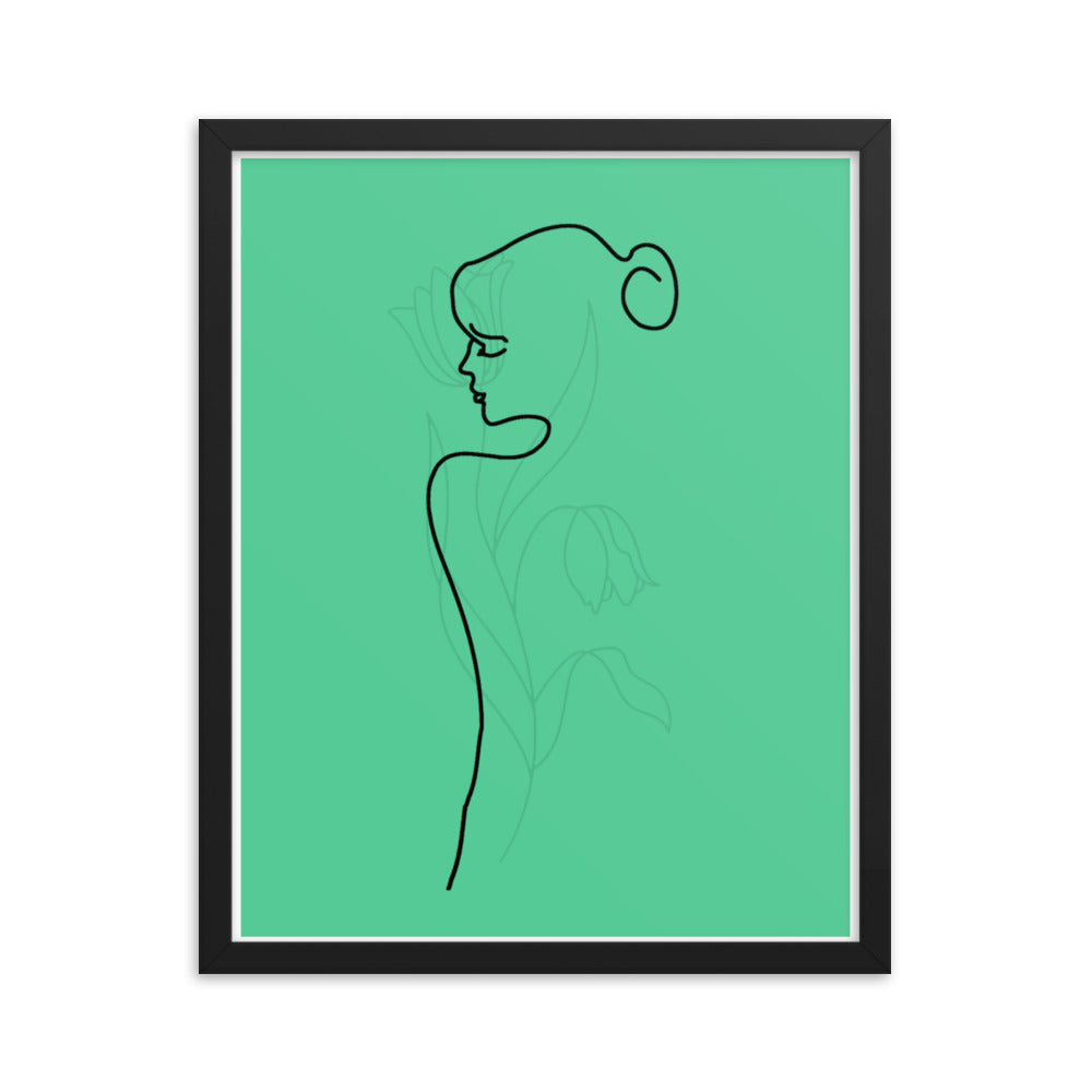 Lined Body and Rose in Green Framed Poster