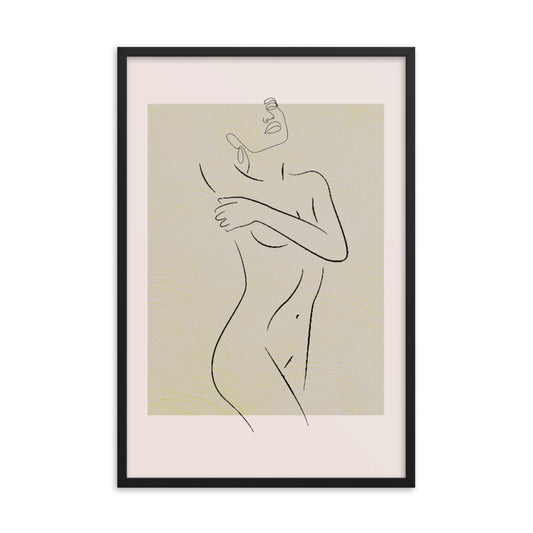 line art drawing of female body wall print. Overlapping border