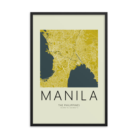Map of manila framed poster wall art