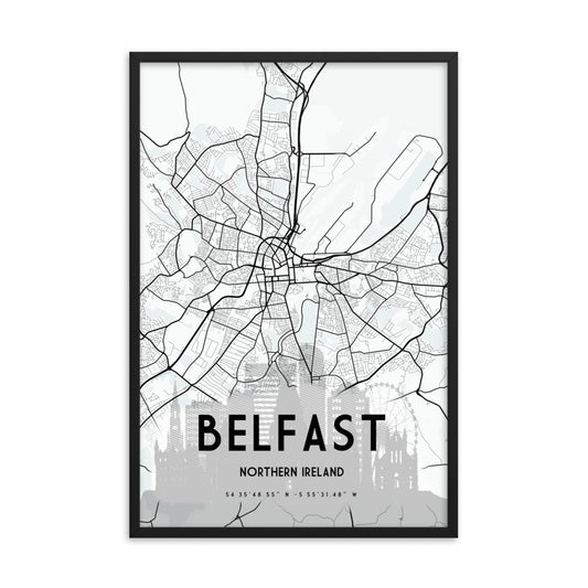 Framed map of Belfast, Northern Ireland