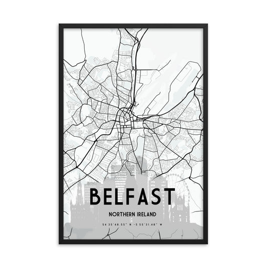 Framed map of Belfast, Northern Ireland 