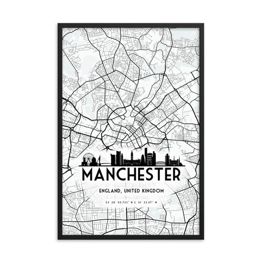 map of manchester framed poster print