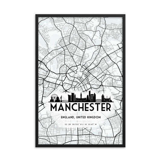 map of manchester framed poster print
