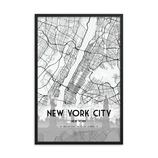 map of new york city framed poster print
