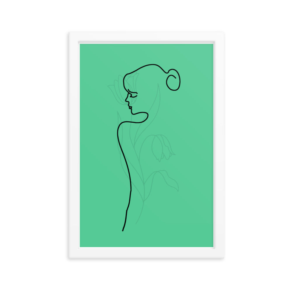 Lined Body and Rose in Green Framed Poster