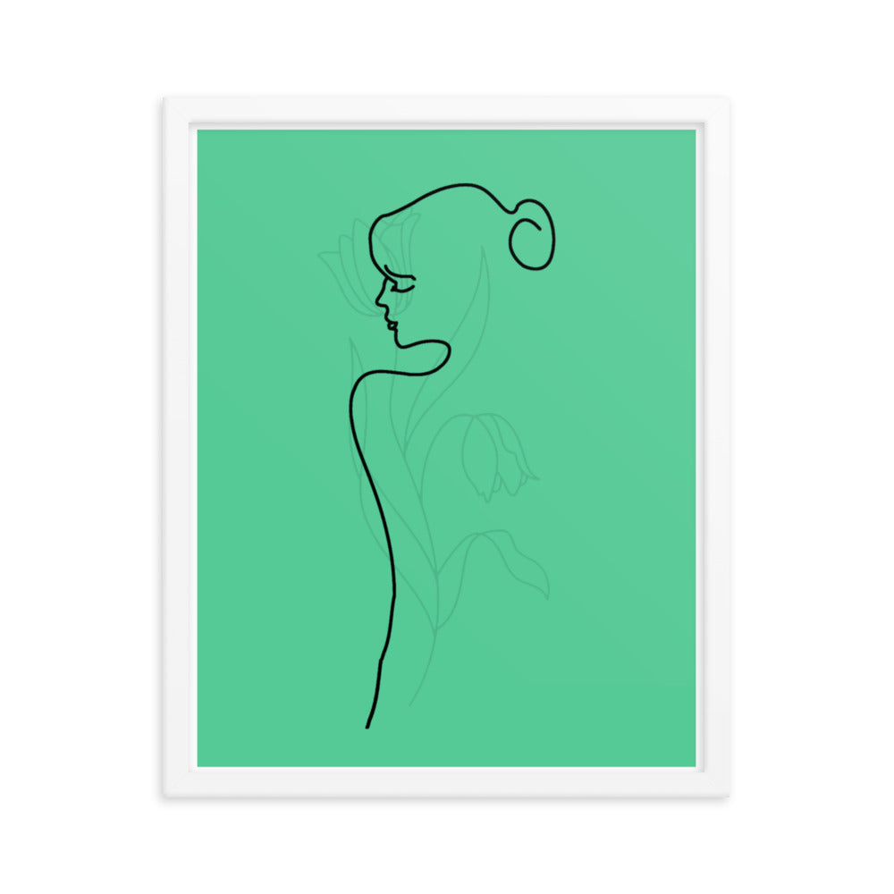 Lined Body and Rose in Green Framed Poster
