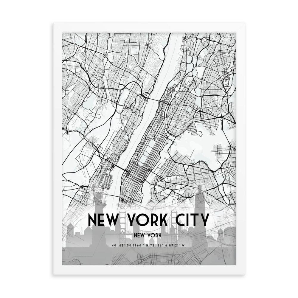 New York City Map Framed Print