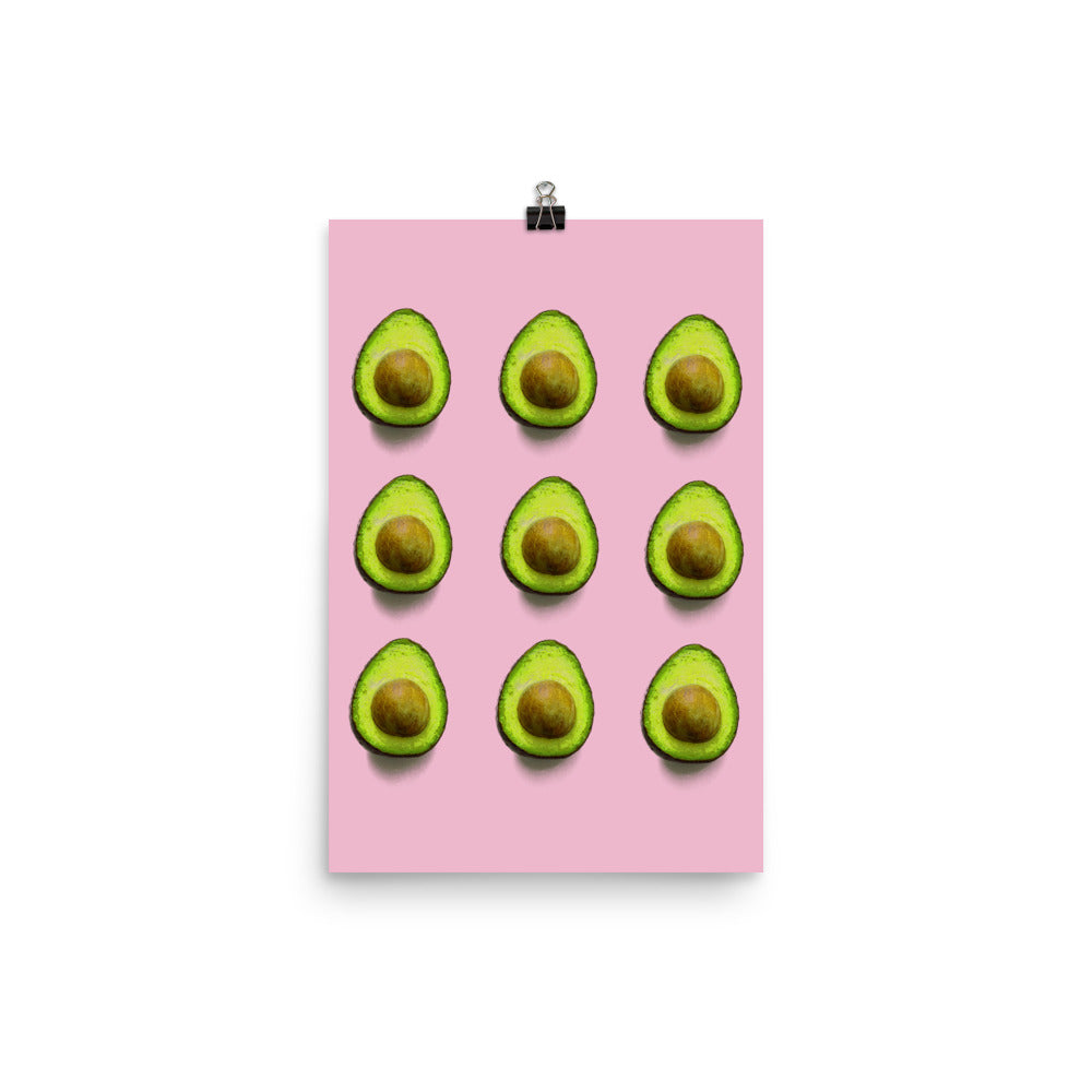 Avocado Pattern on a Pink Background Poster Print
