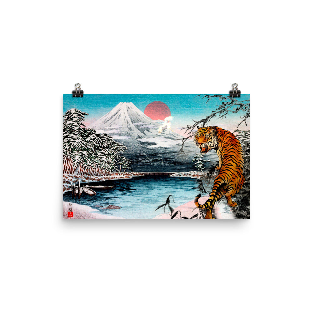 Mt. Fuji from Tagonoura, Snow Scene (1932) by Hiroaki Takahashi Poster Print