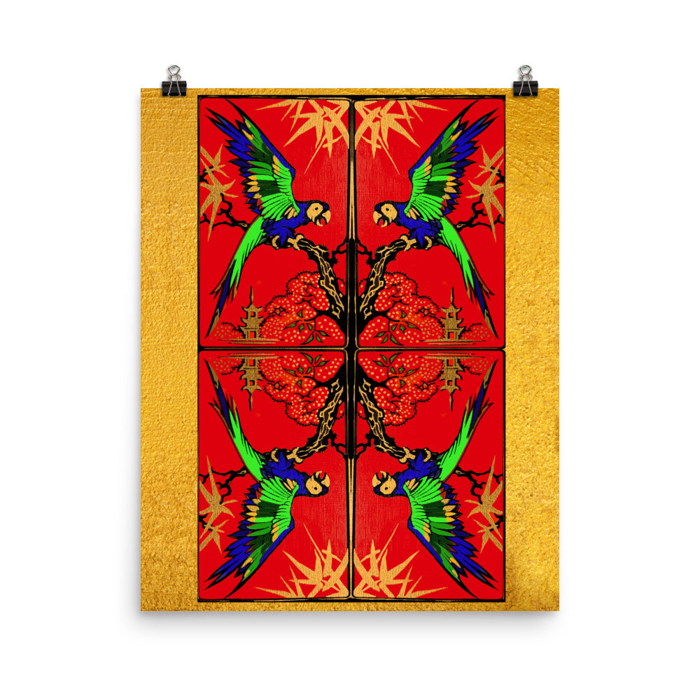 Golden Red Bird Poster Print