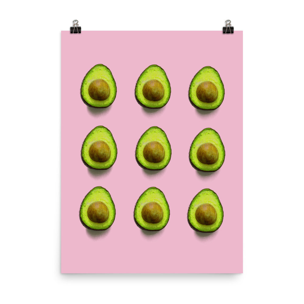 Avocado Pattern on a Pink Background Poster Print