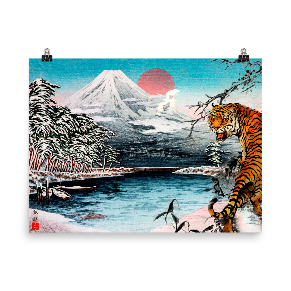 Mt. Fuji from Tagonoura, Snow Scene (1932) by Hiroaki Takahashi Poster Print