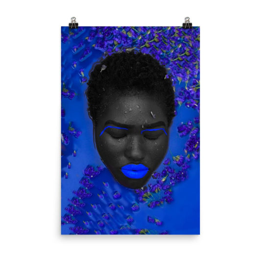 woman in vibrant blue water wall art poster 
