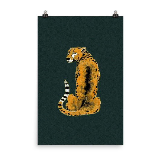 Vintage tiger with green mosaic background poster wall art  