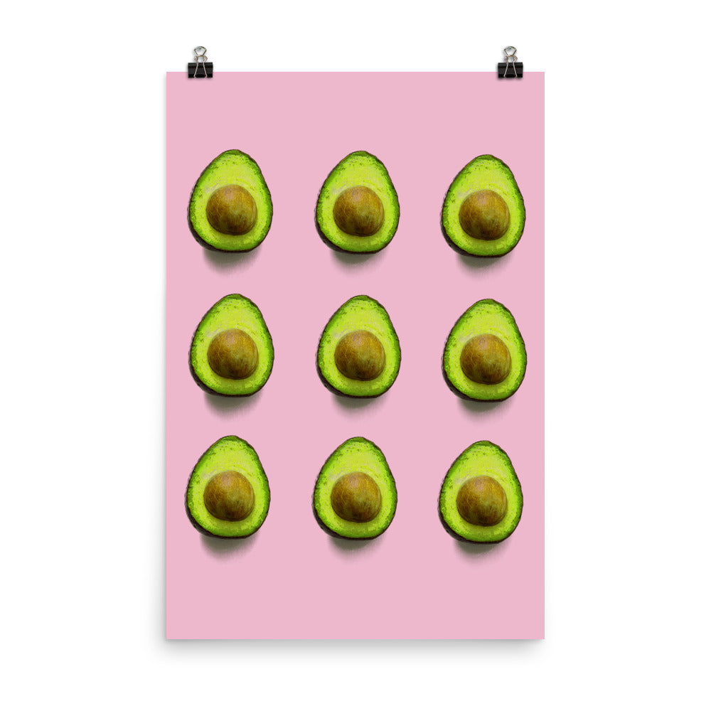 Avocado Pattern on a Pink Background Poster Print