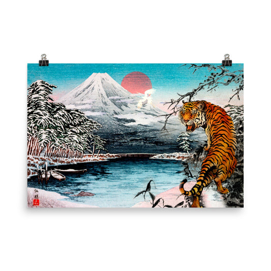 Mt. Fuji from Tagonoura, Snow Scene (1932) by Hiroaki Takahashi Poster Print