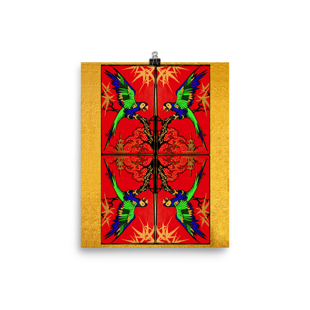 Golden Red Bird Poster Print