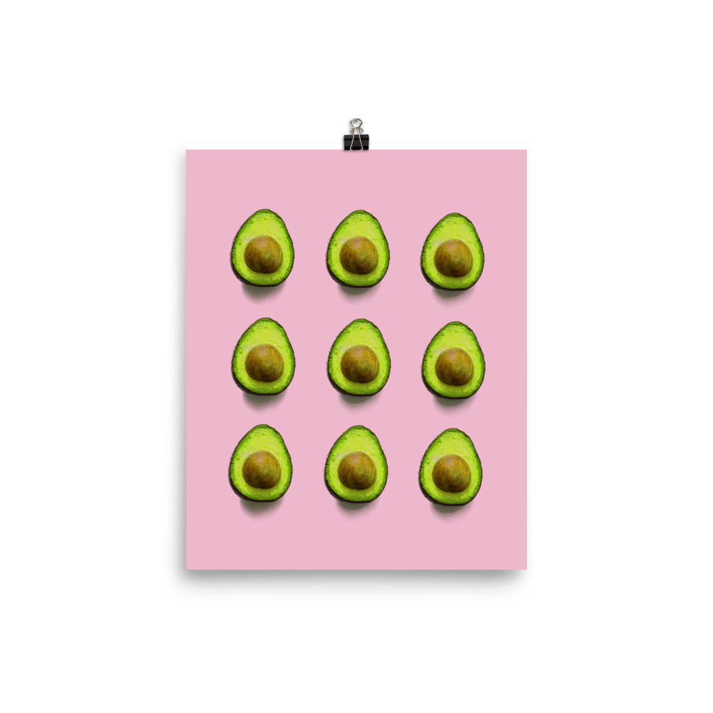 Avocado Pattern on a Pink Background Poster Print