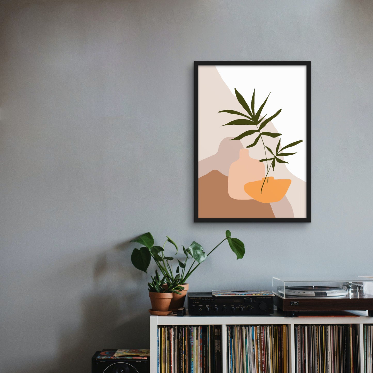 flower set black frame on wall