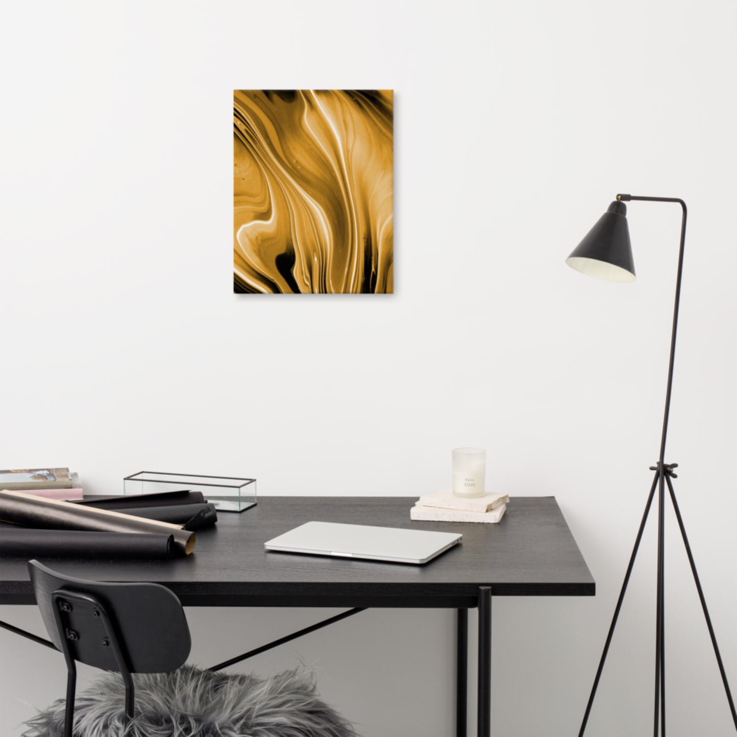 mock-up of gold acrylic paint canvas print