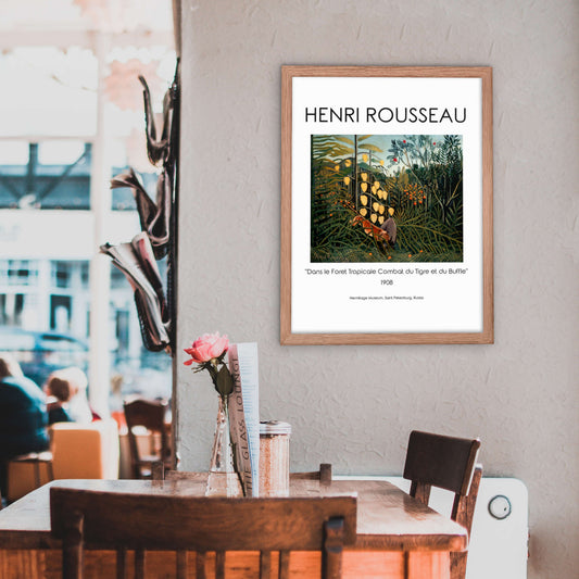 Henri Rousseau - Tropical Forest: Battling Tiger and Buffalo Framed Print