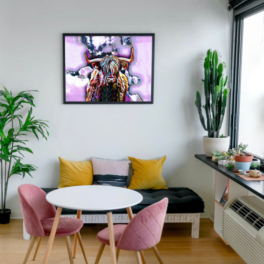Colourised Highland Cow Framed Print