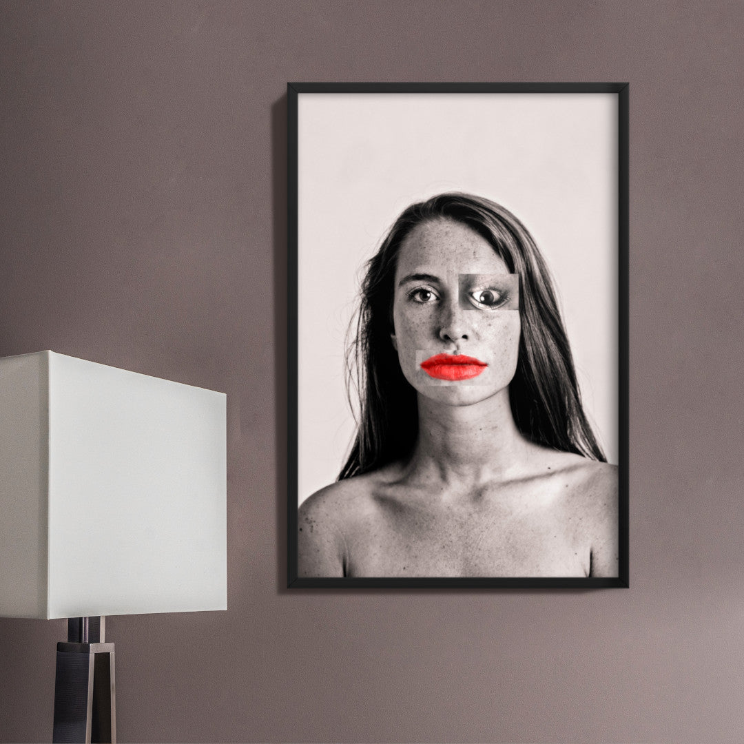 girl with upside down eye and big red lips