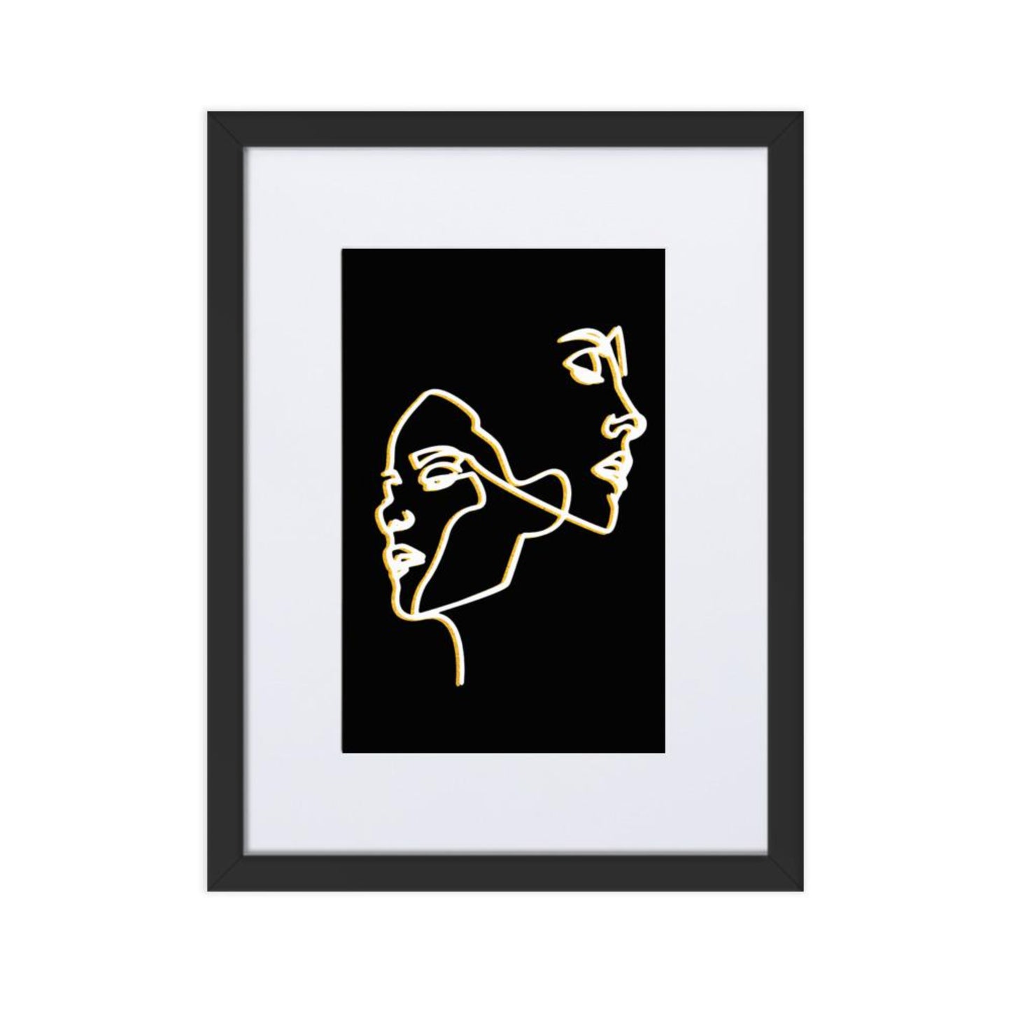 white and gold line art framed wall print