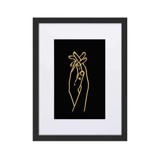 white and gold line art holding hands print