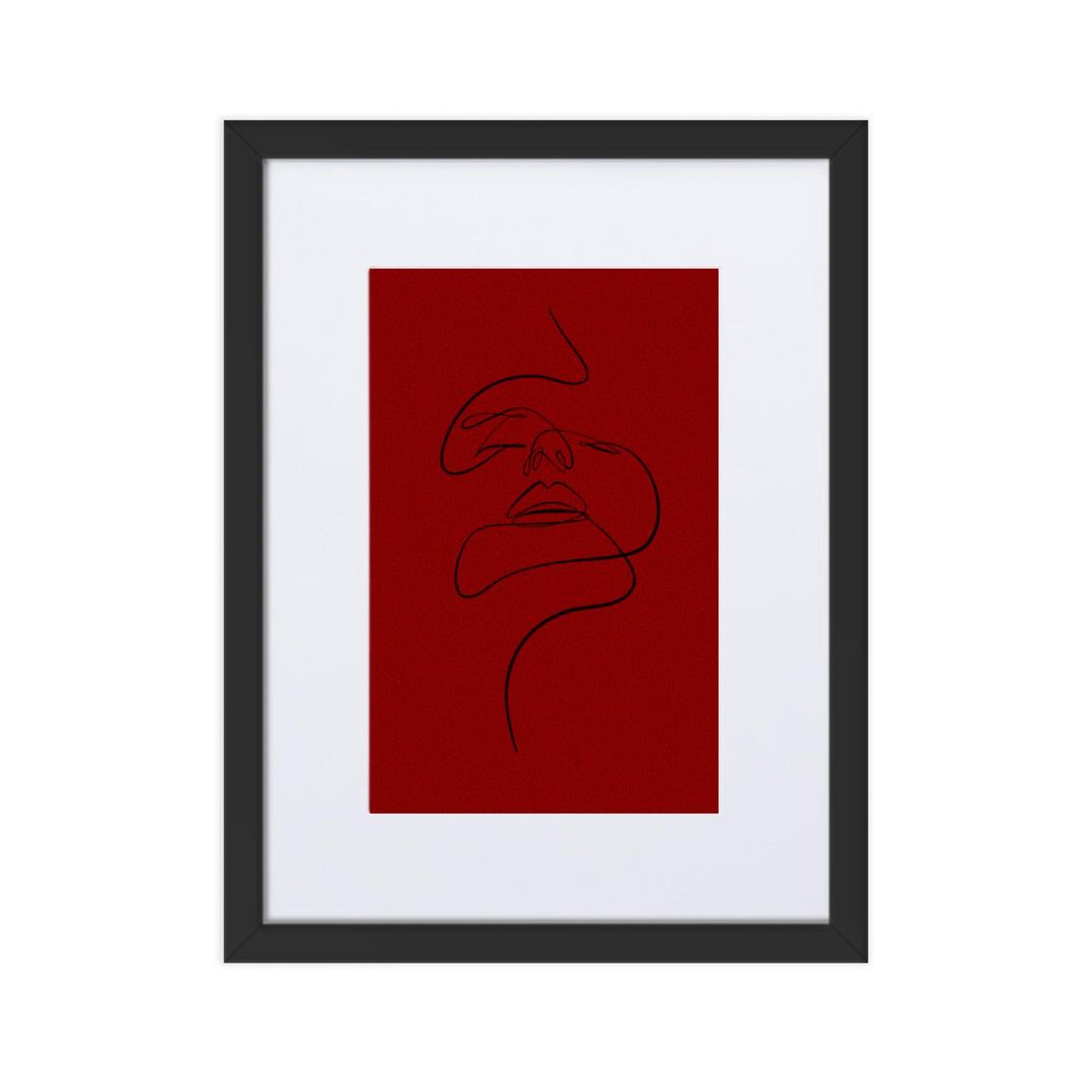 black and red line art drawing of face with border