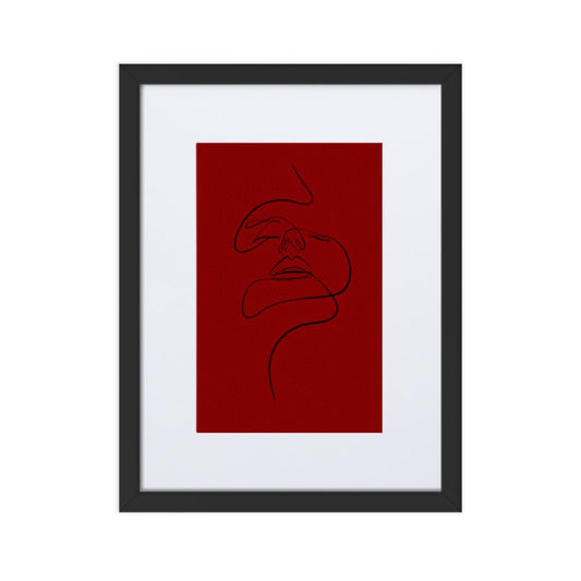 black and red line art drawing of face with border 