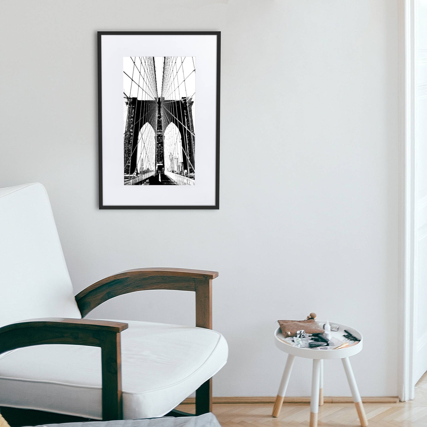 grey bridge new york black and white framed wall art